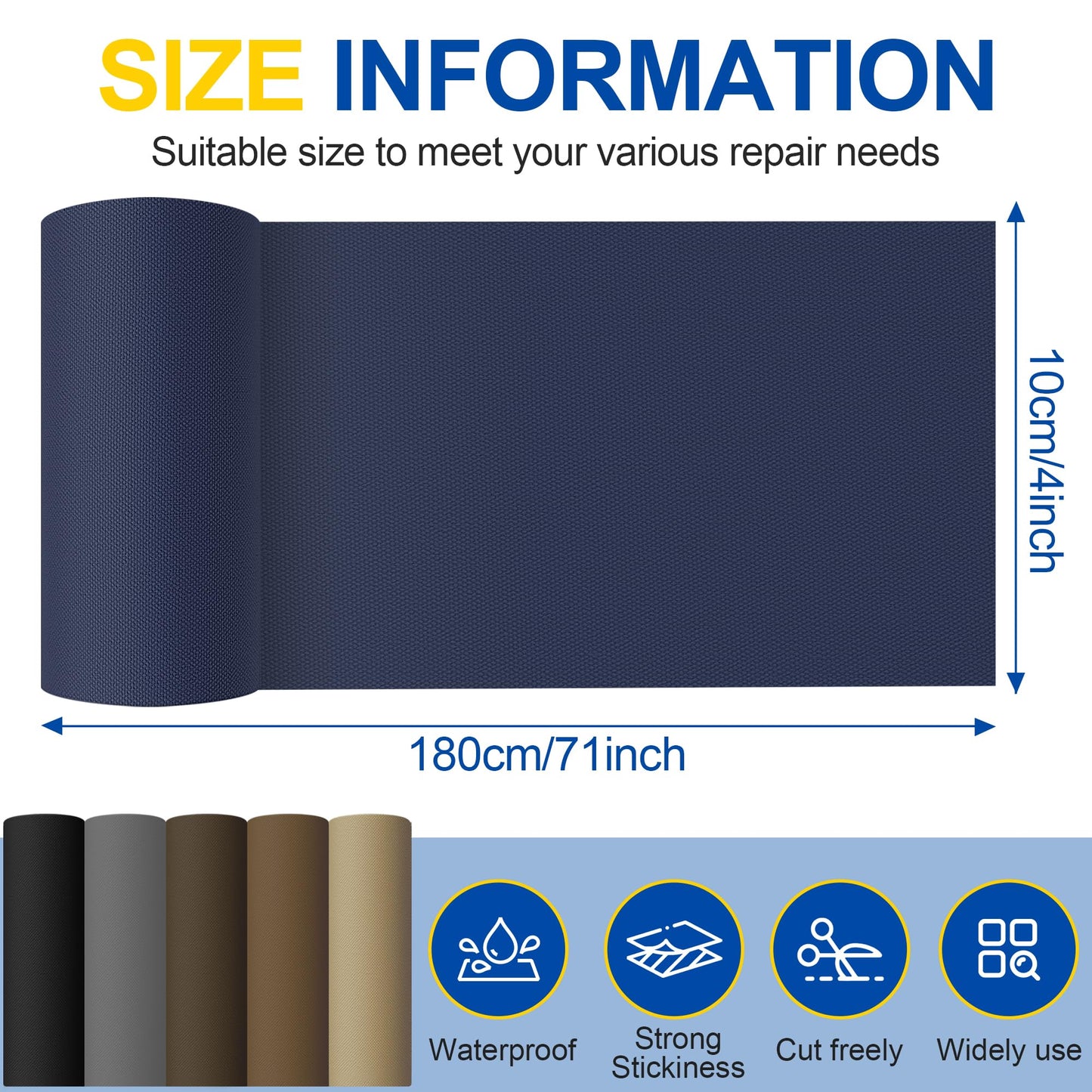 YIKAD Fabric Repair Tape, Self Adhesive Canvas Repair Patch, Waterproof Outdoor Canvas Tape/Patch Kit for Sun Shades Clothing Tent Awnings Boat Cover Couches Dark Blue 4x71 inch