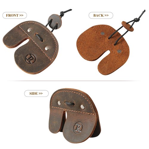 Ringsun Leather Archery Finger Tabs,Handmade Archery Finger Guard for Shooting Practice Gear, Recurve Bow Fingers Tab,Right Hand Brown RS02-8