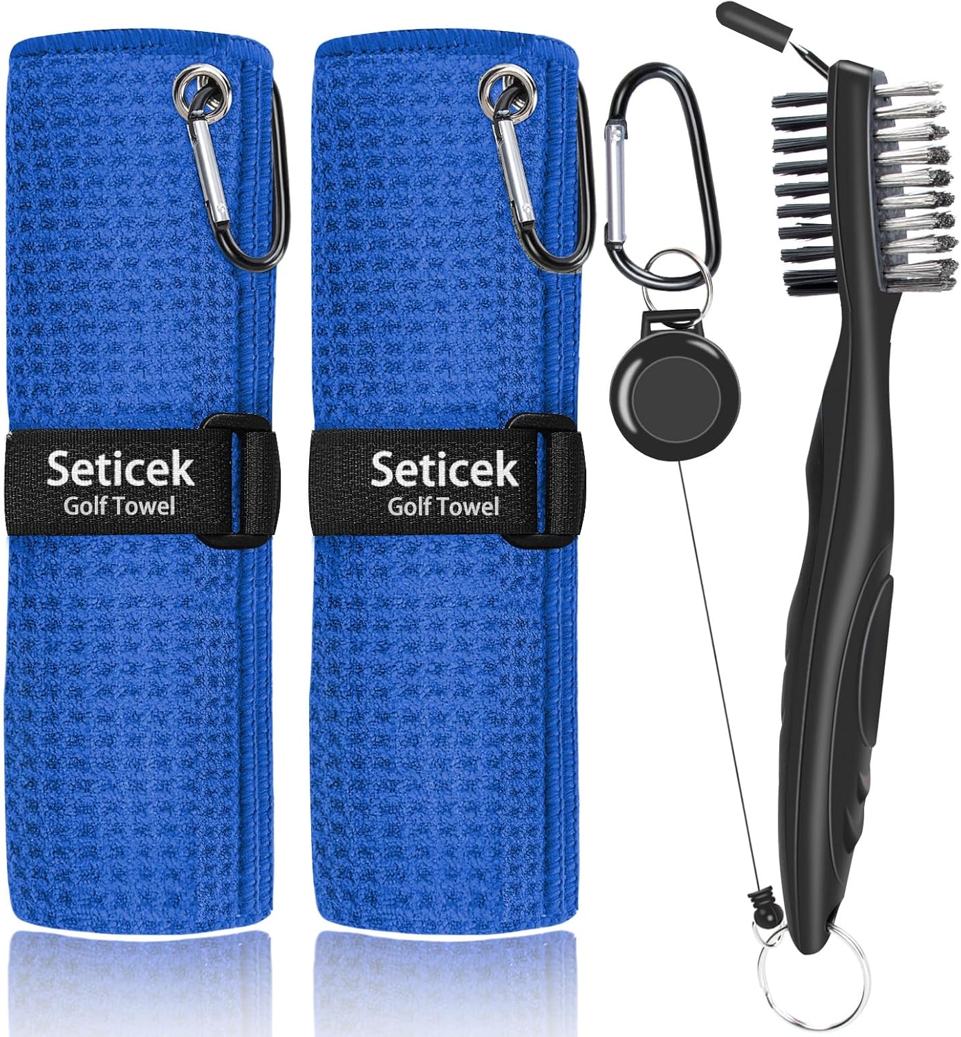 2 Pack Golf Towel (16" X 16") with Golf Club Brush, Microfiber Waffle Pattern Golf Towels for Golf Bags for Men,Essential Golf Combo Cleaning Kit (Black)