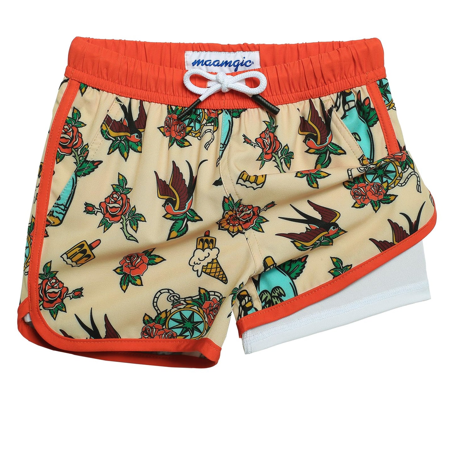maamgic Boys Swim Trunks with Compression Liner Vintage Swim Shorts Toddler Swimsuit Drifting Bottle Swallow 5/6