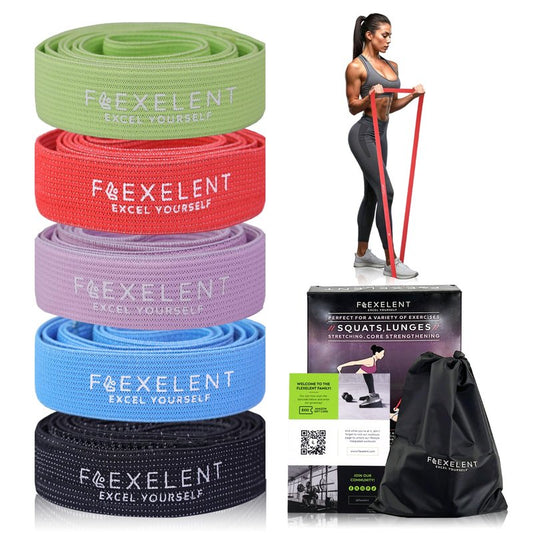 Fabric Resistance Bands for Working Out – 5 Strength Levels from Extra Light to Extra Heavy – Thick Workout Bands for Legs, Glutes, HIPS, Stretching, Strength Training with Storage Bag