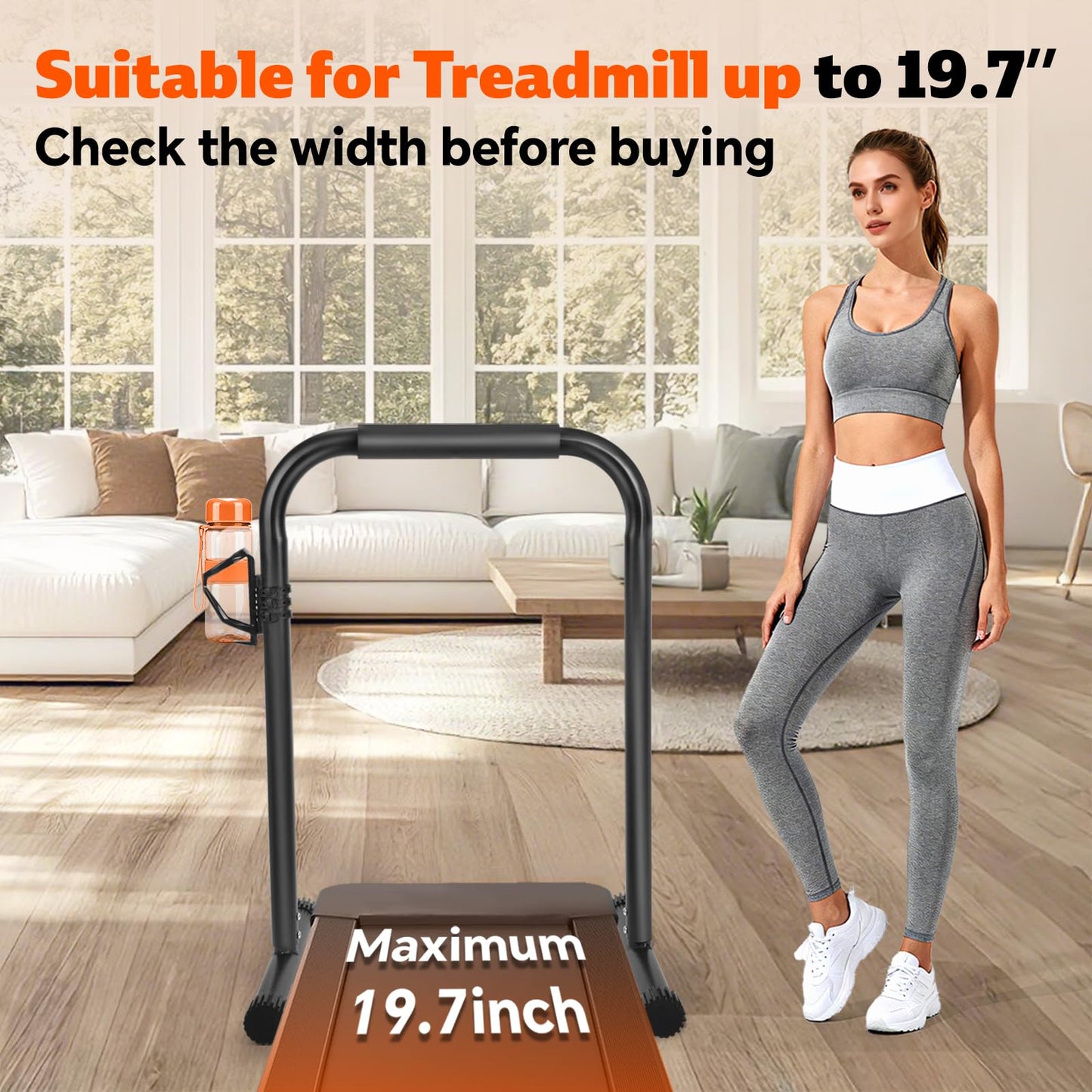 Handle Bar for Walking Pad Only, Suitable for Walking Pad up to 19.7" Wide, Adjustable Treadmill Handlebar Height from 34" to 42", Tall People Friendly, Extended Base, with Cup Holder, Black