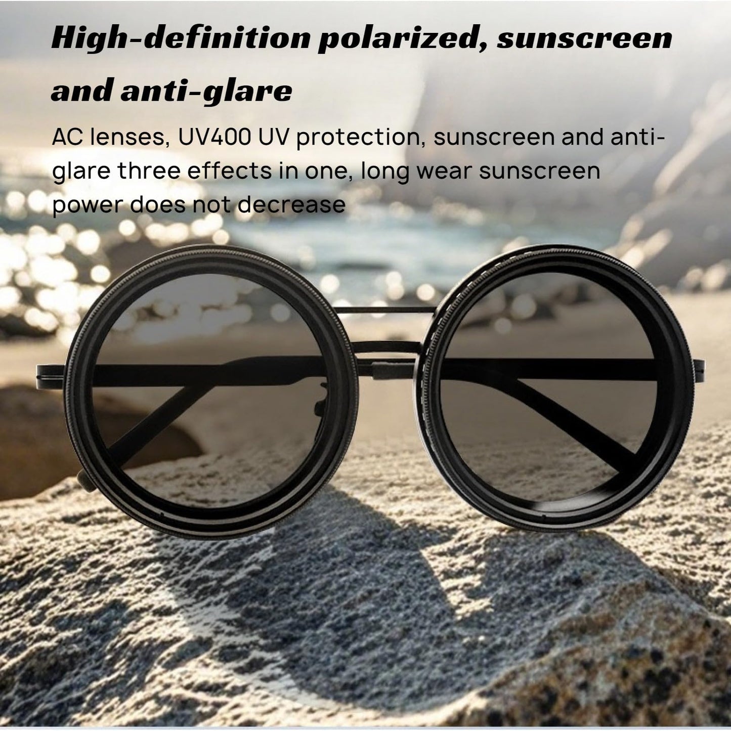 Zentavi Adjustable Tint Polarized Round Sunglasses with Built-in ND Filter, Manual Tint Control for Men's Unique Needs (Black Thick Legs - Black Legs)