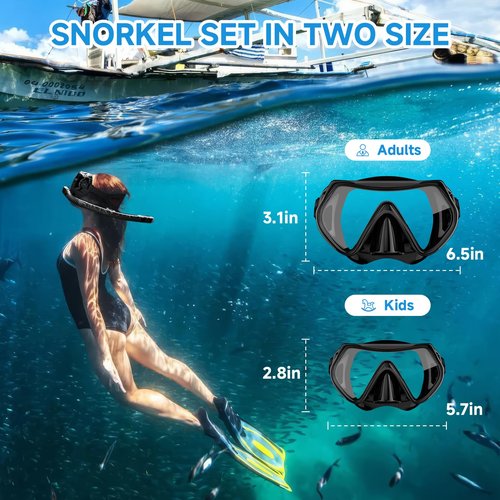 Snorkeling Gear for Adults, Dry-Top Snorkel Set Scuba Diving mask, 180°Panoramic Wide View Professional Snorkeling Gear Breathing Freely Snorkel Mask (Black+Pink)