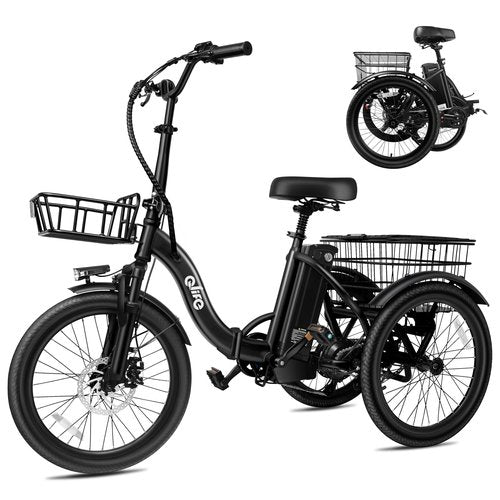 Qlife Triker Electric Bike, Peak 750W Brushless Motor Folding Trike Ebike, 468Wh Removable Battery, Step-Thru 3 Wheel Electric Bicycle, Up to 50 Miles, 20 Tire Tricycle for Adults Black