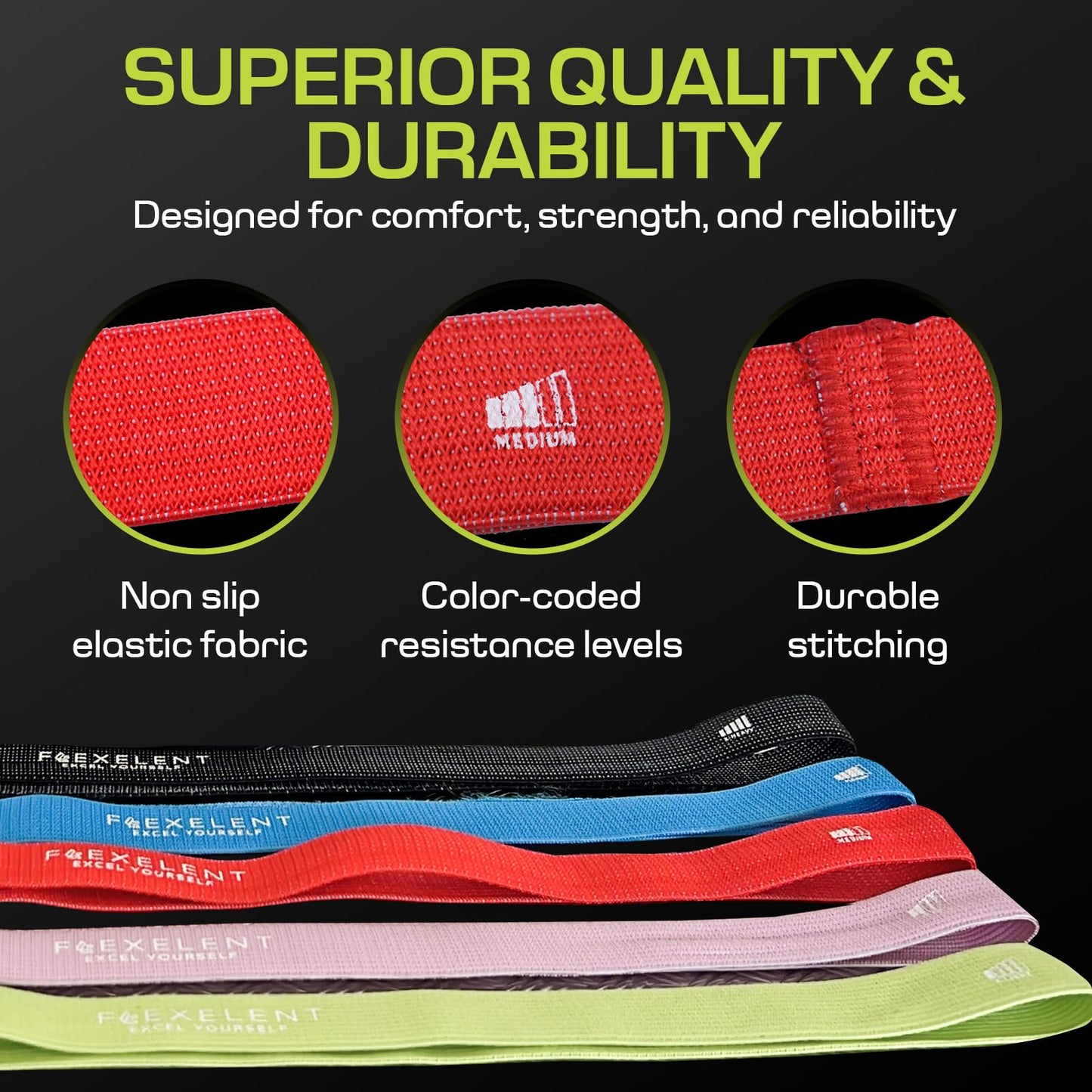 Fabric Resistance Bands for Working Out – 5 Strength Levels from Extra Light to Extra Heavy – Thick Workout Bands for Legs, Glutes, HIPS, Stretching, Strength Training with Storage Bag