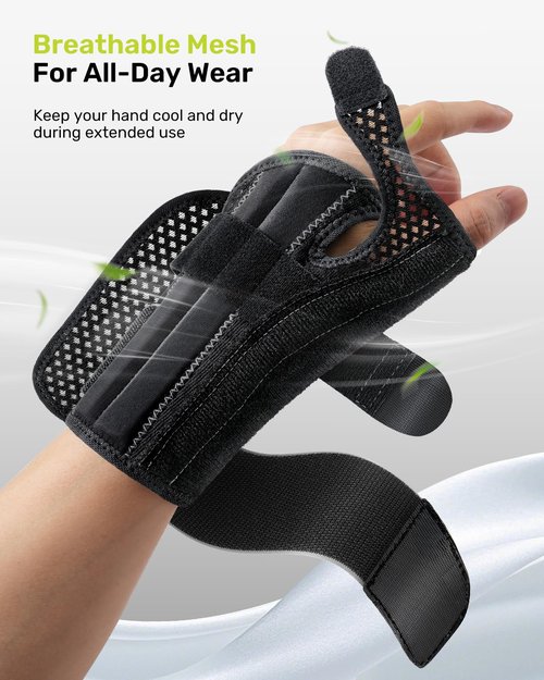 Rakiie Wrist & Thumb Brace 5X Powerful Support, Carpal Tunnel Wrist Brace 3 Adjustable Straps, Night Thumb Splint for De Quervain's Tenosynovitis, Tendonitis Pain Relief, Left Hand, Gray S/M(5.51-7.48")