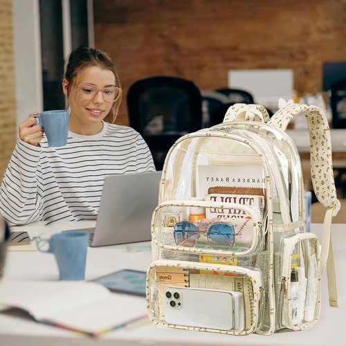 BTOOP Clear Backpack Heavy Duty Transparent Bag 17" See Through BookBag for Women Men Adults Work Festival Sports Travel
