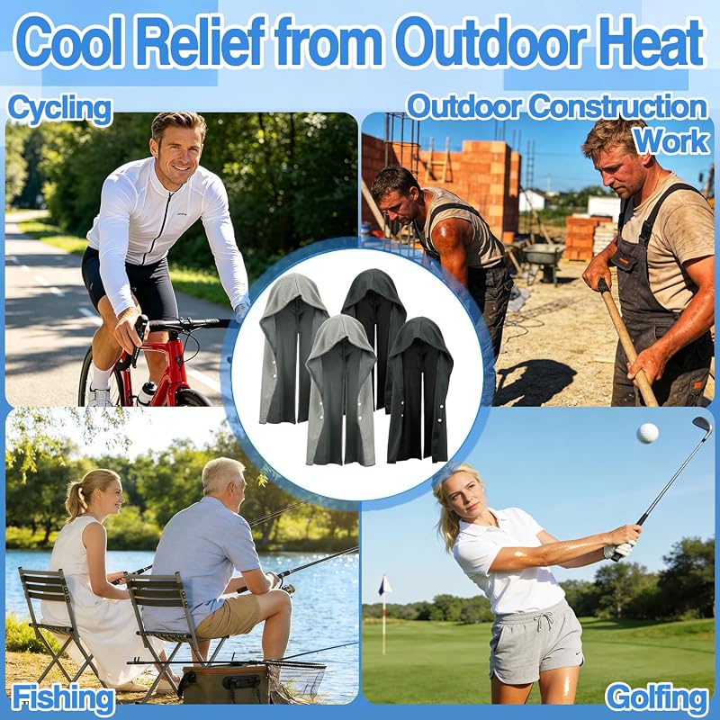 4 Pcs Cooling Hoodie Towels for Neck & Face - Absorbent, Quick-Dry (Black & Light Grey)