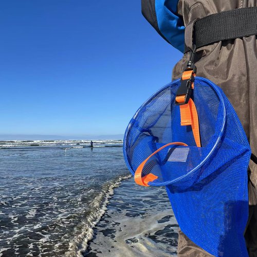 LUPUSH Clam Bag with Carabiner – Heavy-Duty Clam Net with Coated Mesh and Steel Ring – For Razor Clams, Clamming & Surf Fishing – Handheld or Belt Carry