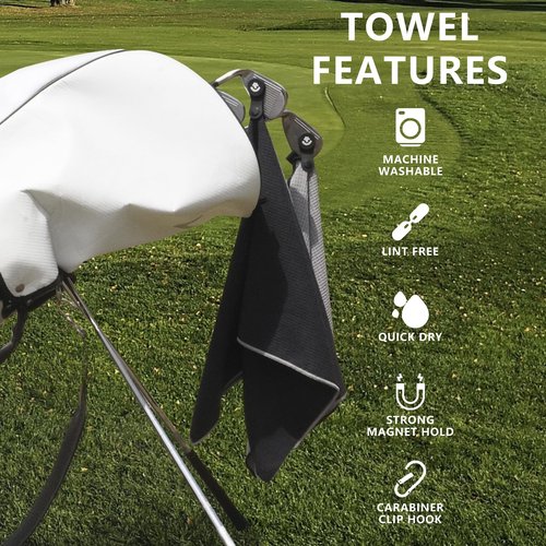 4Monster Golf Towels 3-Pack with Detachable Magnet and Portable Pouch, Quick-Dry Microfiber Golf Towel Set for Golf Bags,Custom Towel Gifts for Men or Women (3, Grey)