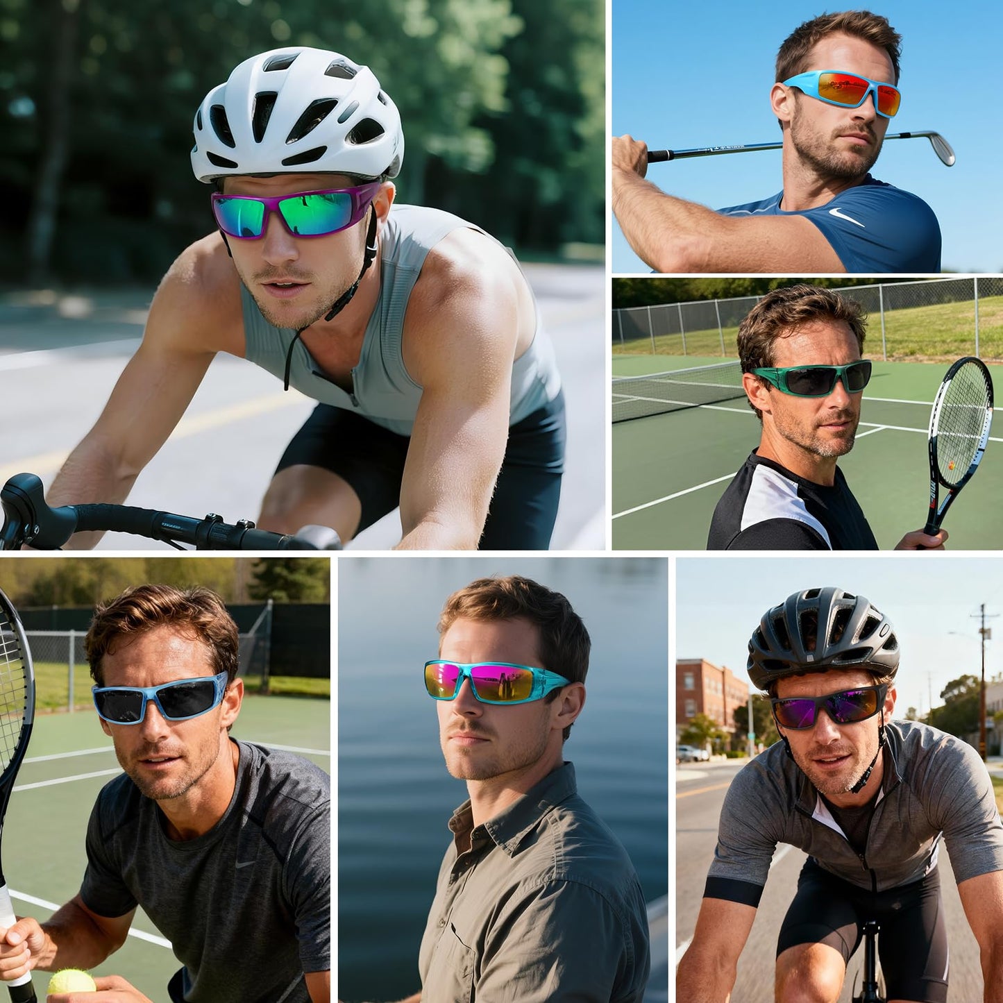 Ofwin Polarized Sports Sunglasses for Men Women Unbreakable Frame Cycling Fishing Wrap Around Sunglasses UV400 Protection 1-Clear Green/Gray Lens