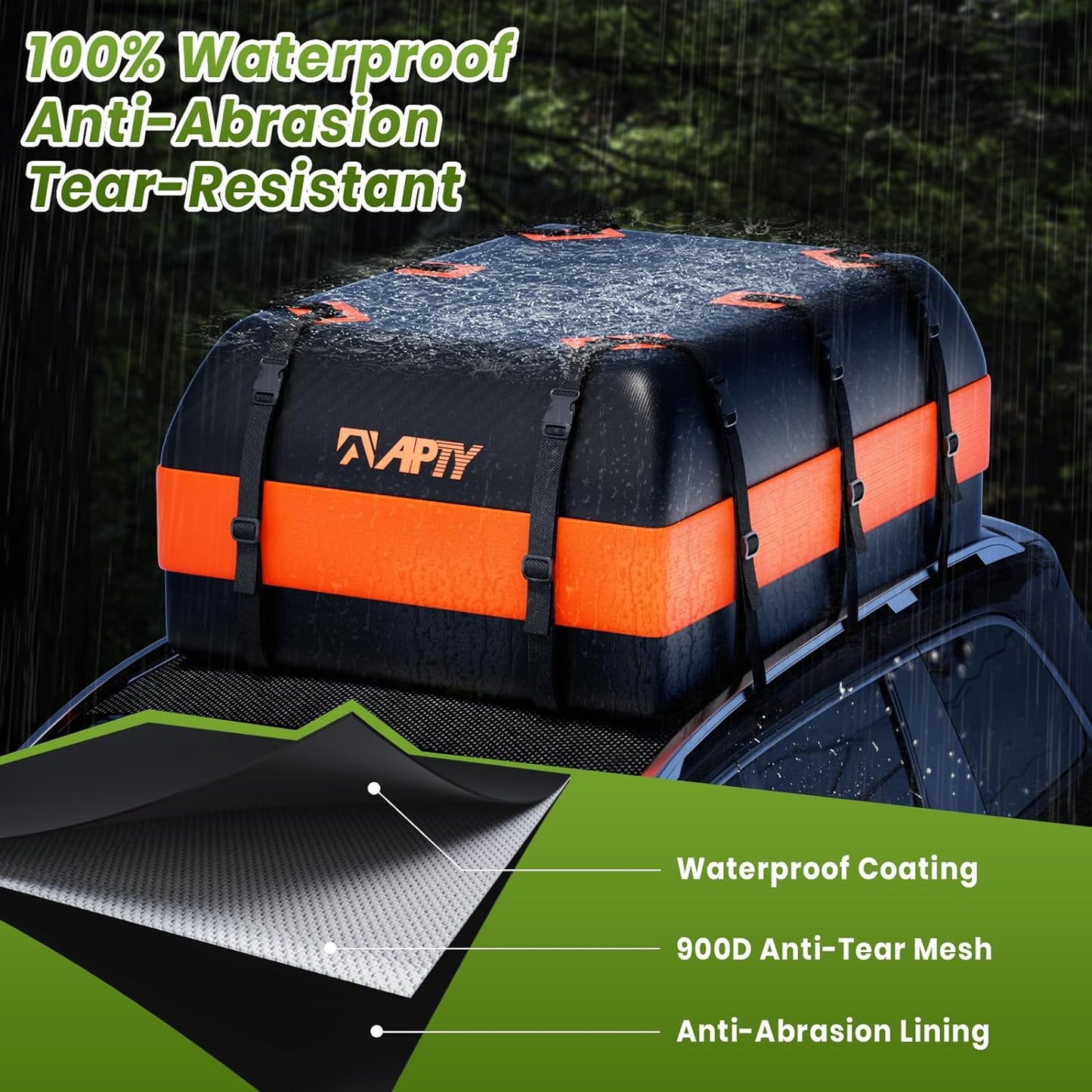 21 Cubic Feet Car Rooftop Cargo Bag Carrier, Soft Roof Top Luggage Bag for All Vechicles with/Without Racks - with Waterproof Zip, Luggage Lock, Anti-Slip Mat, Storage Bag, Door Hooks, Blue