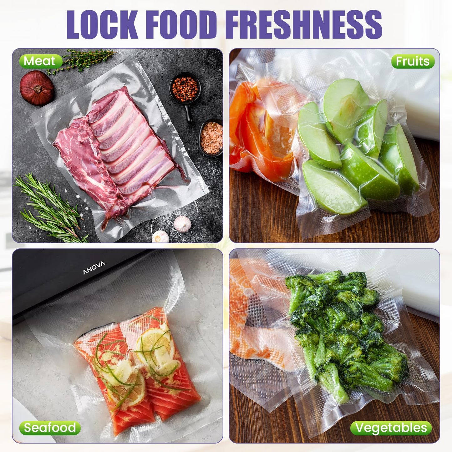 CAREGY Vacuum Sealer Bags 200 Quart 8" x 12" with BPA Free for Food Storage Meal Prep or Sous Vide
