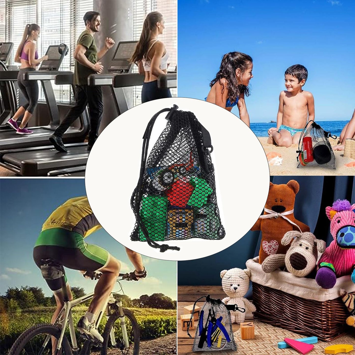 10PCS Mesh Drawstring Bags With Clips,5.9x7.9Inch Portable Nylon Storage Bags with Sliding Drawstring for toy, Sports Storage, Diving, Outdoor Activities Travel Kitchen