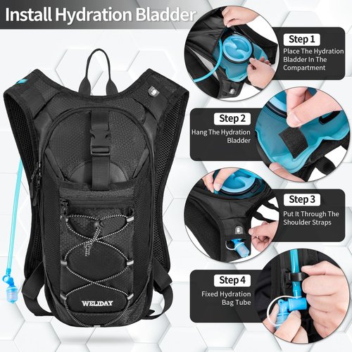 WELIDAY Hydration Backpack with 2L Water Bladder, Lightweight Hydro Pack for Cycling, Running, Hiking, Climbing (Black, 2L Water Bladder)