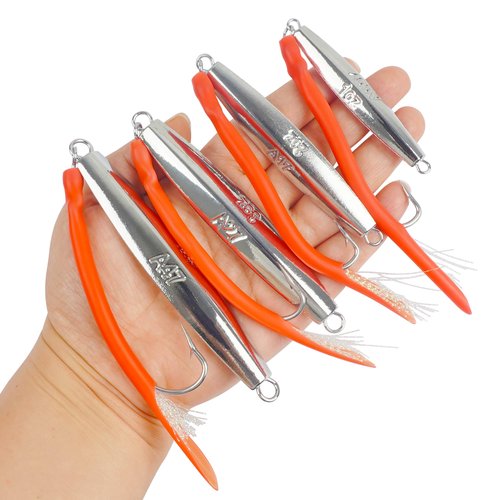 Fishing Jigs Saltwater Lures, 3pcs Diamond Jigs Striped Bass Jigging Spoons with Tube Lure Hooks Deep Sea Offshore Surf Fishing Heavy Metal Jig 1oz-4oz