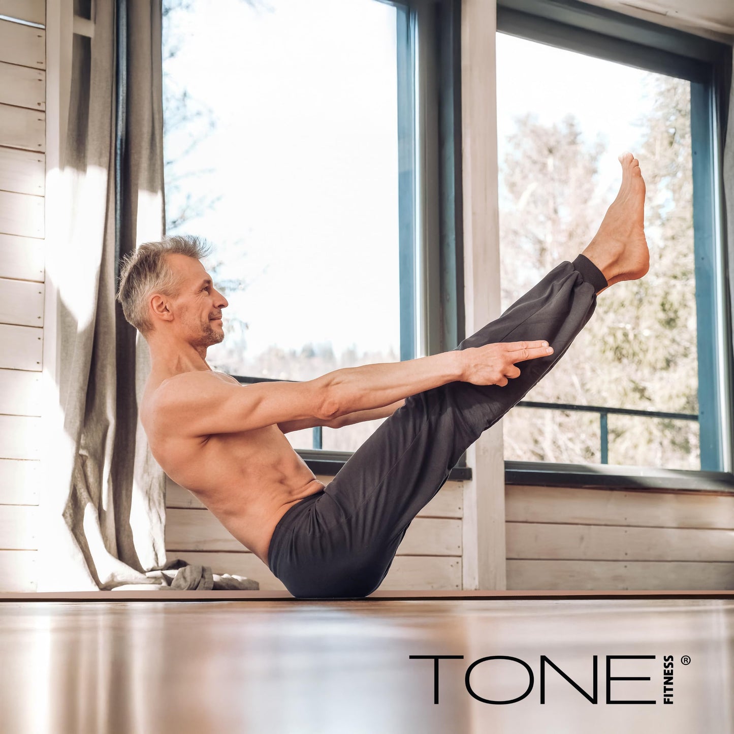 TONE Fitness Hanging Yoga Mat, Pilates Mat, Exercise Mat for Home Workouts with Carry Strap | V Pattern | Mocha