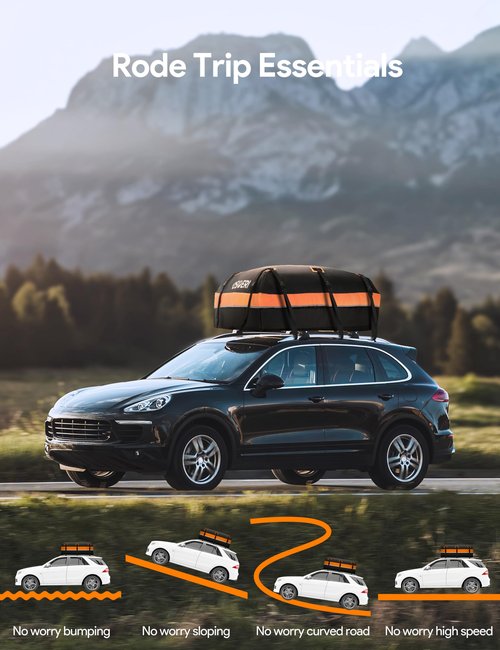 Car Roof Carrier Bag, 21 Cubic Feet Waterproof 840D Rooftop Cargo Carrier Bag for All Top of Vehicle, Includes Topper Anti-Slip Mat, Reinforced Straps, 6 Door Hooks