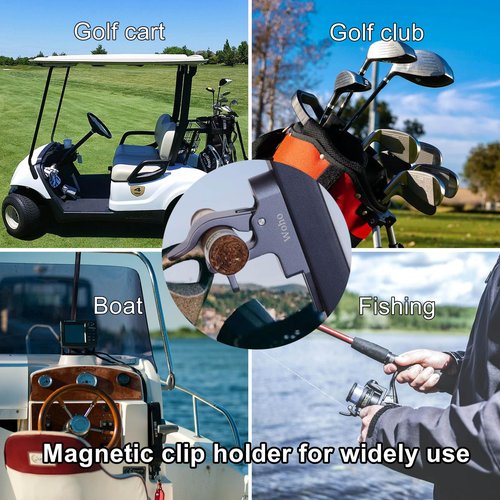 Woho Magnetic Golf Cart Cigar Holder for 30-60 Rings, Aluminum Alloy Clip Holder for Golf Cart with Fork Hold Cigar in The Grass, Golf Cart Accessories with Dual Opening Carabiner, Gift for Men(Gray)