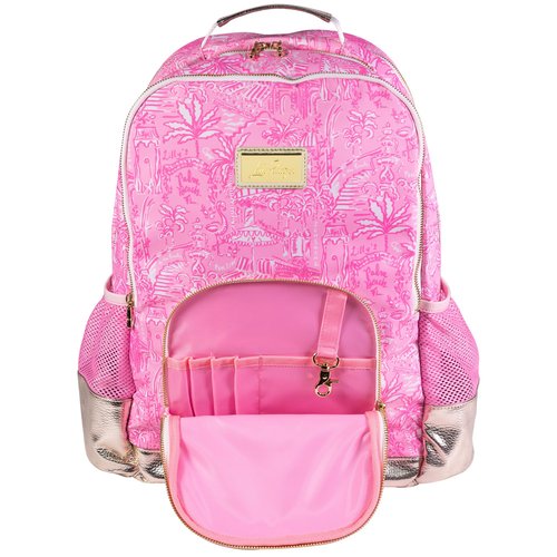 Lilly Pulitzer Large Backpack with Pockets, Adjustable Straps and Top Handle, Large Bookbag for Work and Travel (Palm Beach Playground)