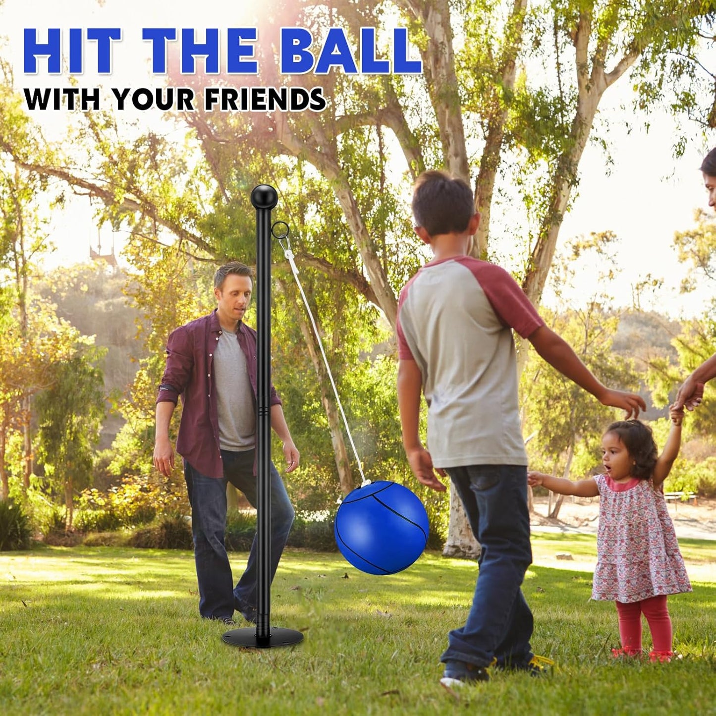10 ft Tetherball Set with 2 Balls, Portable Replacement Tetherball Ball and Rope and Pole Tether Equipment Adjustable Pole Game for Adult Dog Outdoor Backyard Beach