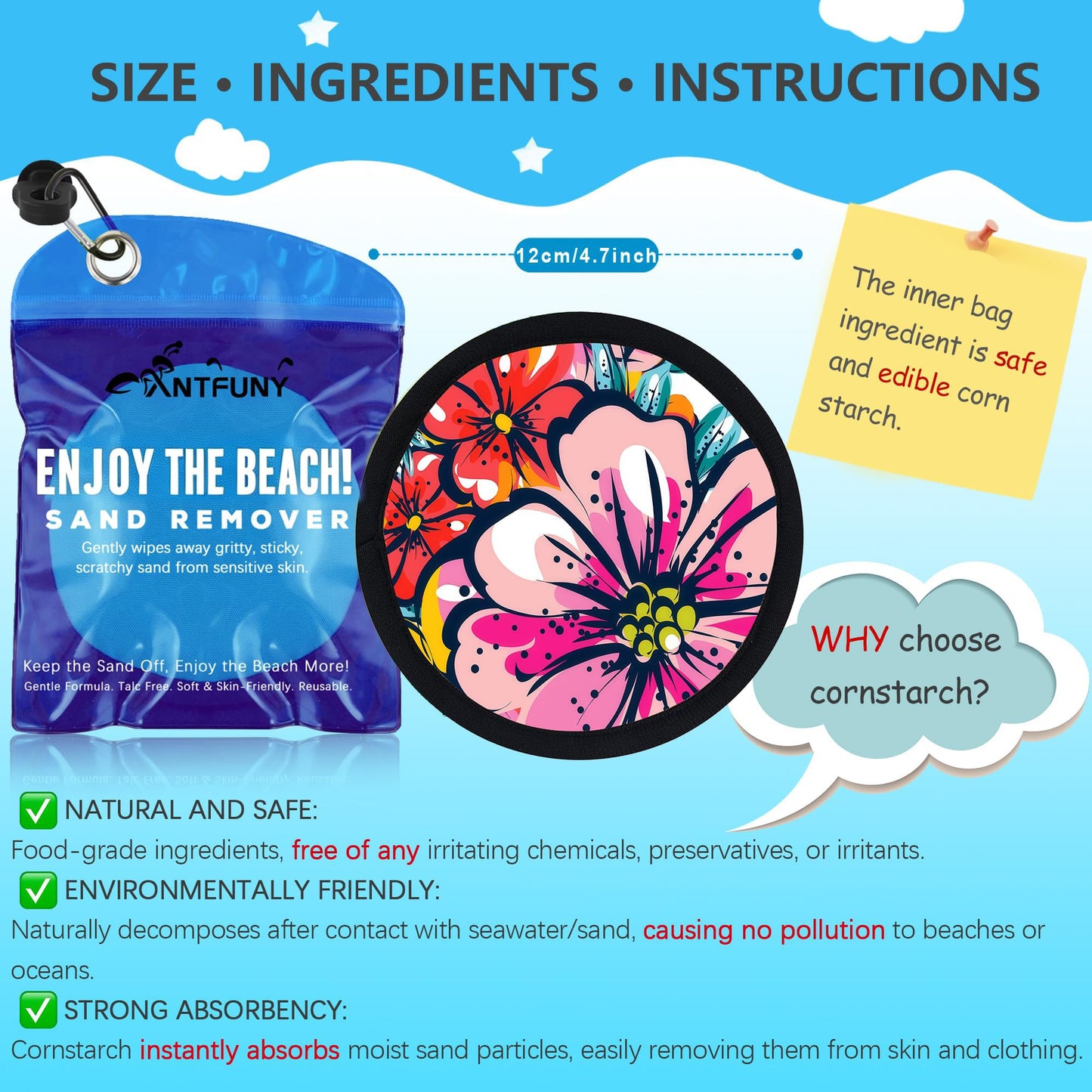 Sand Remover for Beach Cleaner Eraser Flower Family Women Wipe Off Mitt Duster Brush Cup Holder Game Toy Cruise Ship Accessories Summer Vacation Must Have Hawaii Trip Essential Honeymoon Gift Towel