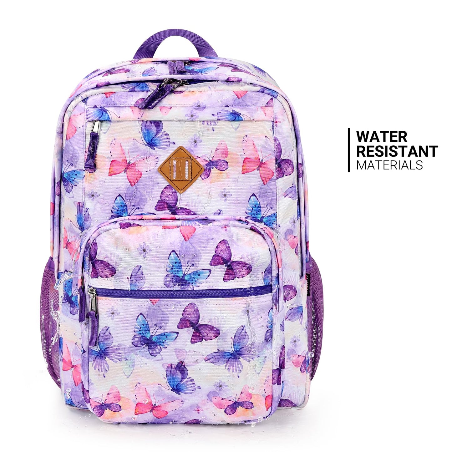 ZORFIN 26L Backpack for College, and Travel: Water Resistant Bookbag - Butterfly Purple