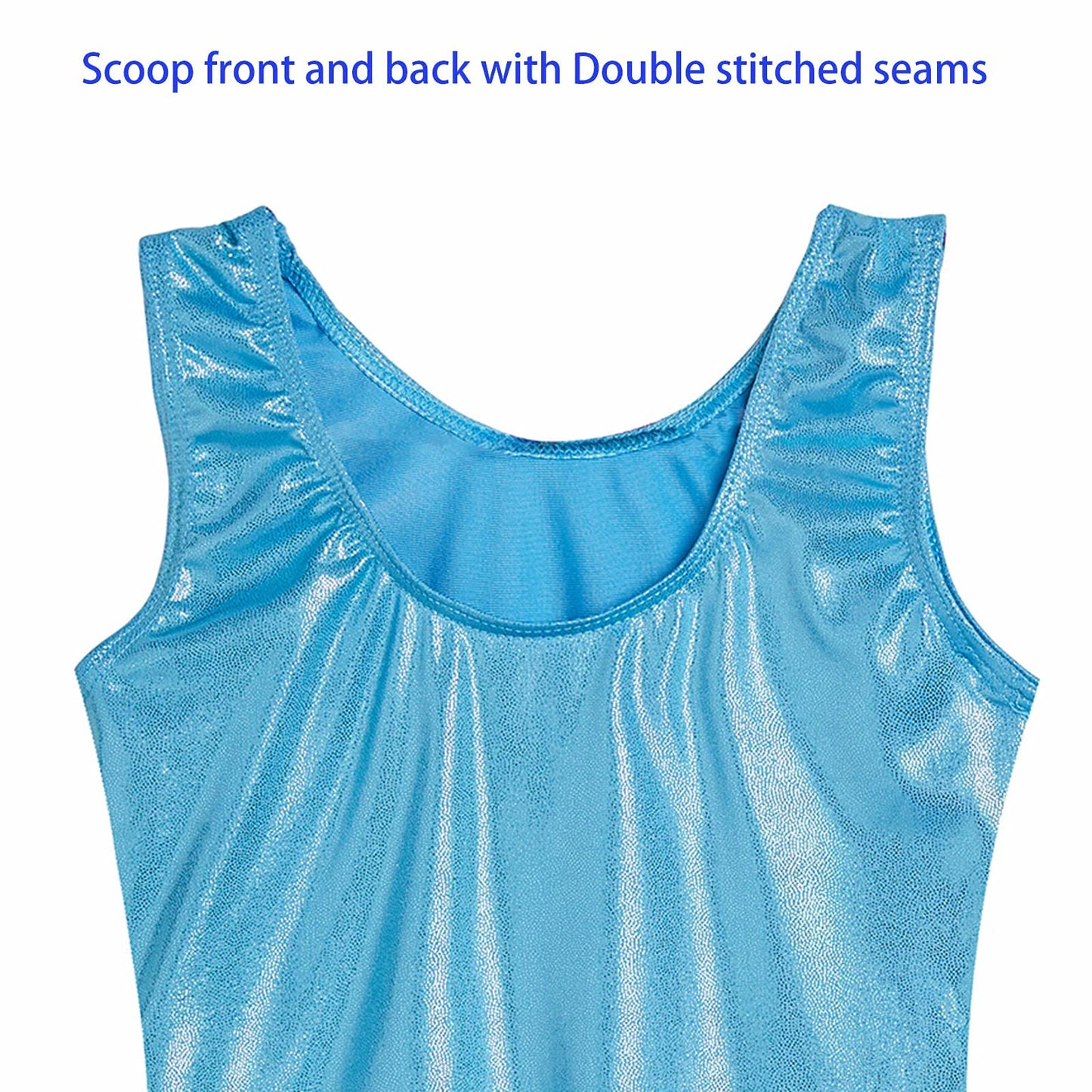 Domusgo Gymnastics Leotards for Girls 6-7 Years Old Blue Sparkly One Piece Tumbling Outfits