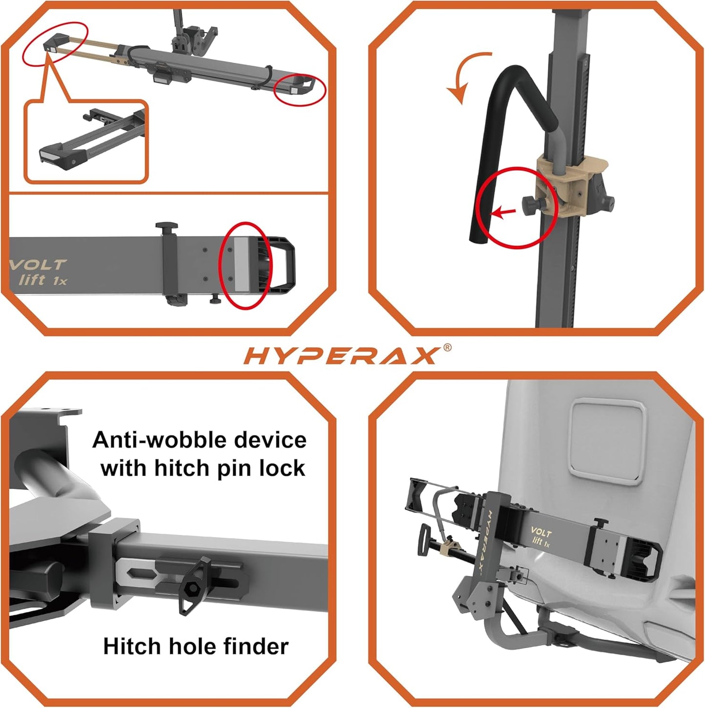 HYPERAX Volt RV -RV Approved Hitch Mounted 2 E Bike Rack Carrier for RV,Camper,Motorhome,Trailer,Toad with 2" Tow Hitch Receivers - Up to 2X 70lbs eBikes with Up to 5" Fat Tires