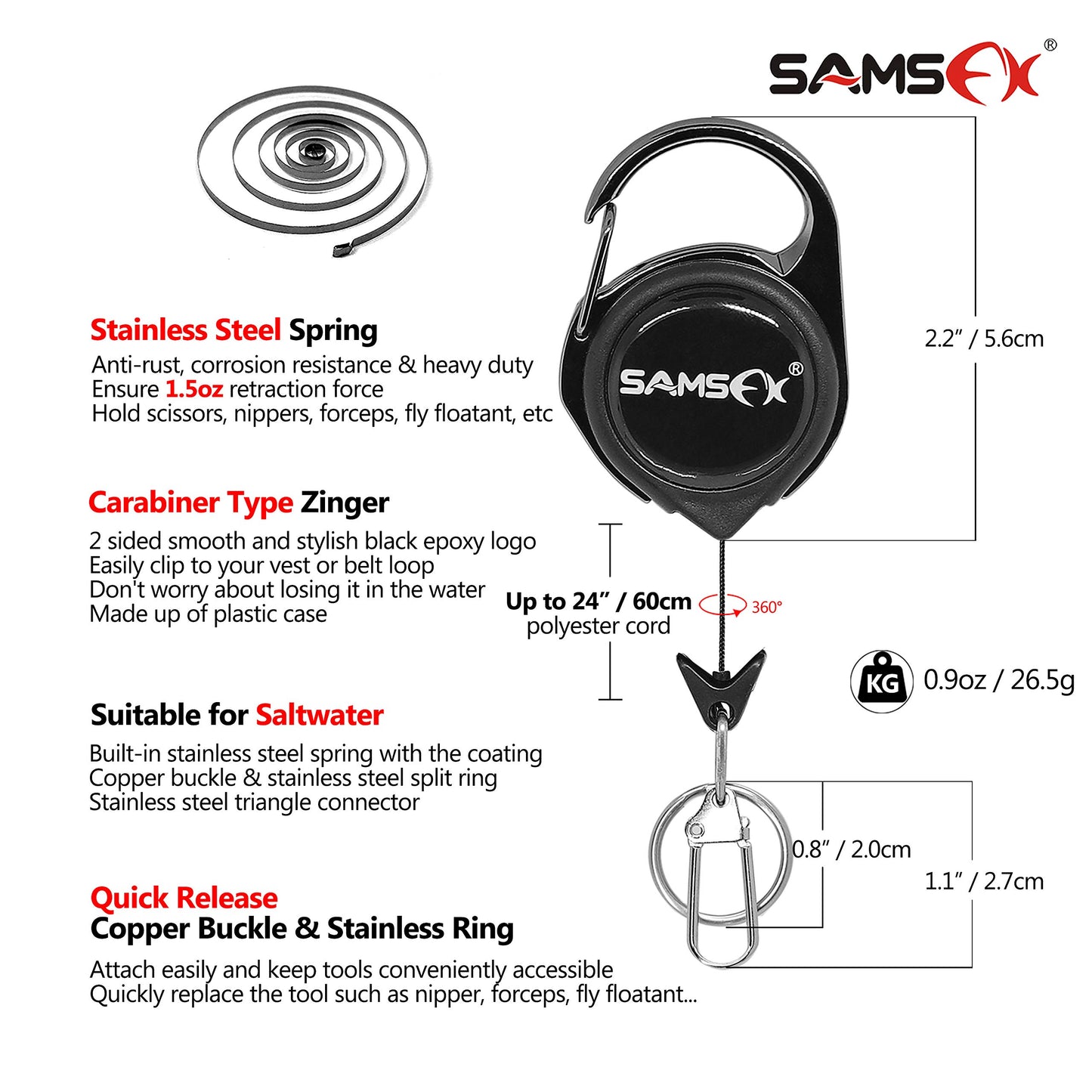 SAMSFX Fishing Quick Knot Tying Tool New 4 in 1 Fly Line Clippers with Zinger Retractor Combo (Silver)