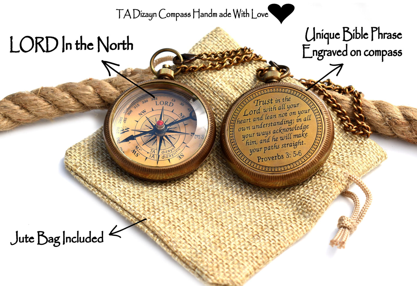 Trust in the Lord-Proverbs 3: 5-6 Quote Engraved Compass, Greeting Card, Hiking Backpacking Compass-Boy Scout Compass for Kids-2026 Graduation Day Gifts-Baptism Gifts Compass for Women Mens Boy Girls