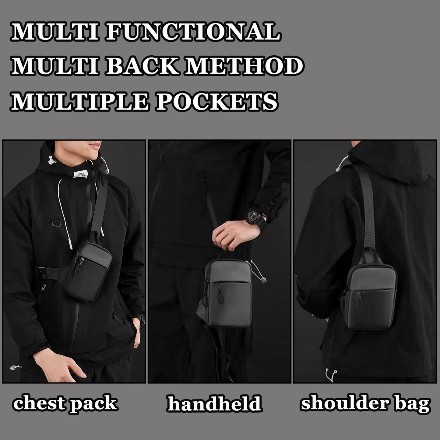 Men's and Women's Mini Sling Bag - Double Pocket Waterproof Crossbody Bag, Suitable for Hiking and Sports Running Backpacks