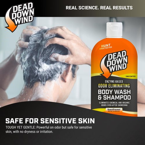 Dead Down Wind Body & Hair Soap, 16 oz Bottle, Unscented, Soap for Odors, Hunting Accessories, Gentle Body Wash & Shampoo for Hunting, Safe for Sensitive Skin (Packaging May Vary)