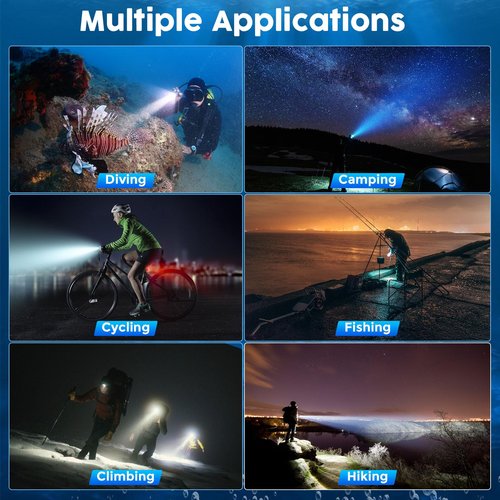 BlueFire Rechargeable Diving Flashlight, 1500 Lumen Scuba Diving Light, 3 Modes Underwater IPX8 Waterproof LED Flashlight,Night Dive Torch Submersible Light for Outdoor Under Water Sports (2 Pack)