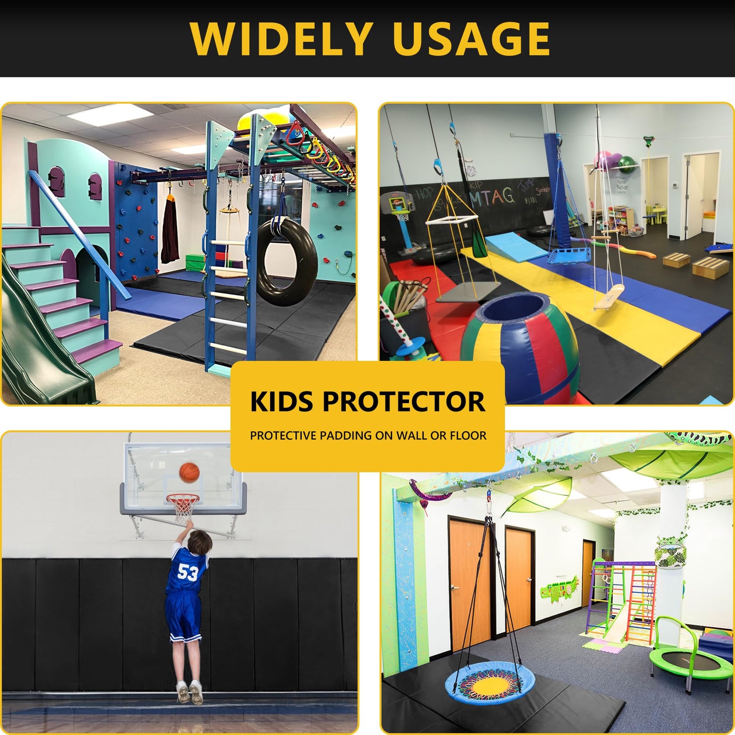 Gym Wall Padding, Basketball Court Wall Protector, Removable 2" Thick High-Density Protective Pads for Wall-Mounted Basketball Hoop, Garage, Basement, High Elasticity & Tear-Resistant, 60" Lx20 W