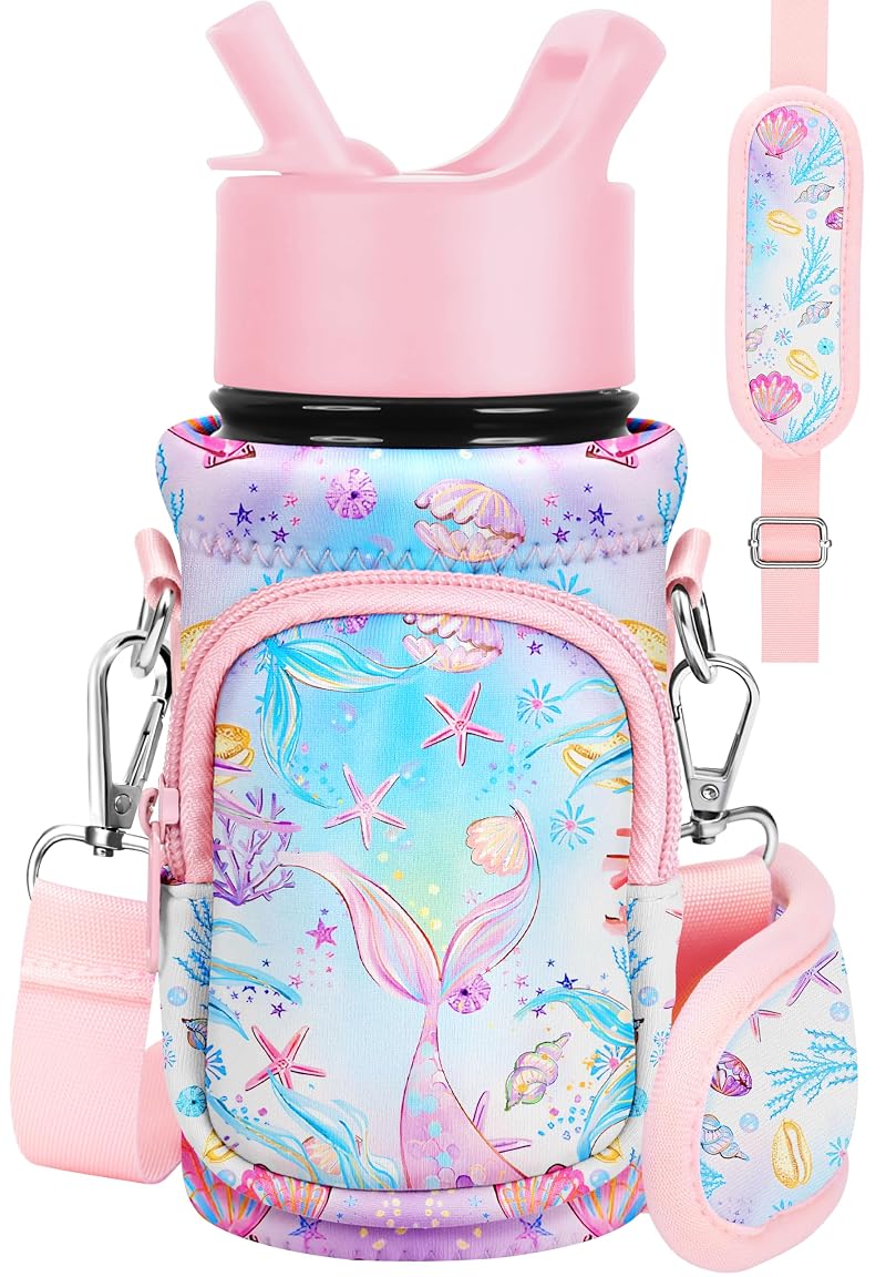 Miss Adola Pink Fishtail Water Bottle Carrier, 10-18 Oz Neoprene