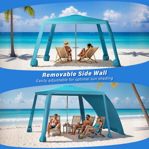 Beach Cabana-6.6x6.6?™Beach Canopy with Side Wall,Portable Umbrella Tent with Sand Pockets for Family & Friends,Easy Up Beach Sun Shelter for Outdoor Patios,Backyards,and Camping,Blue