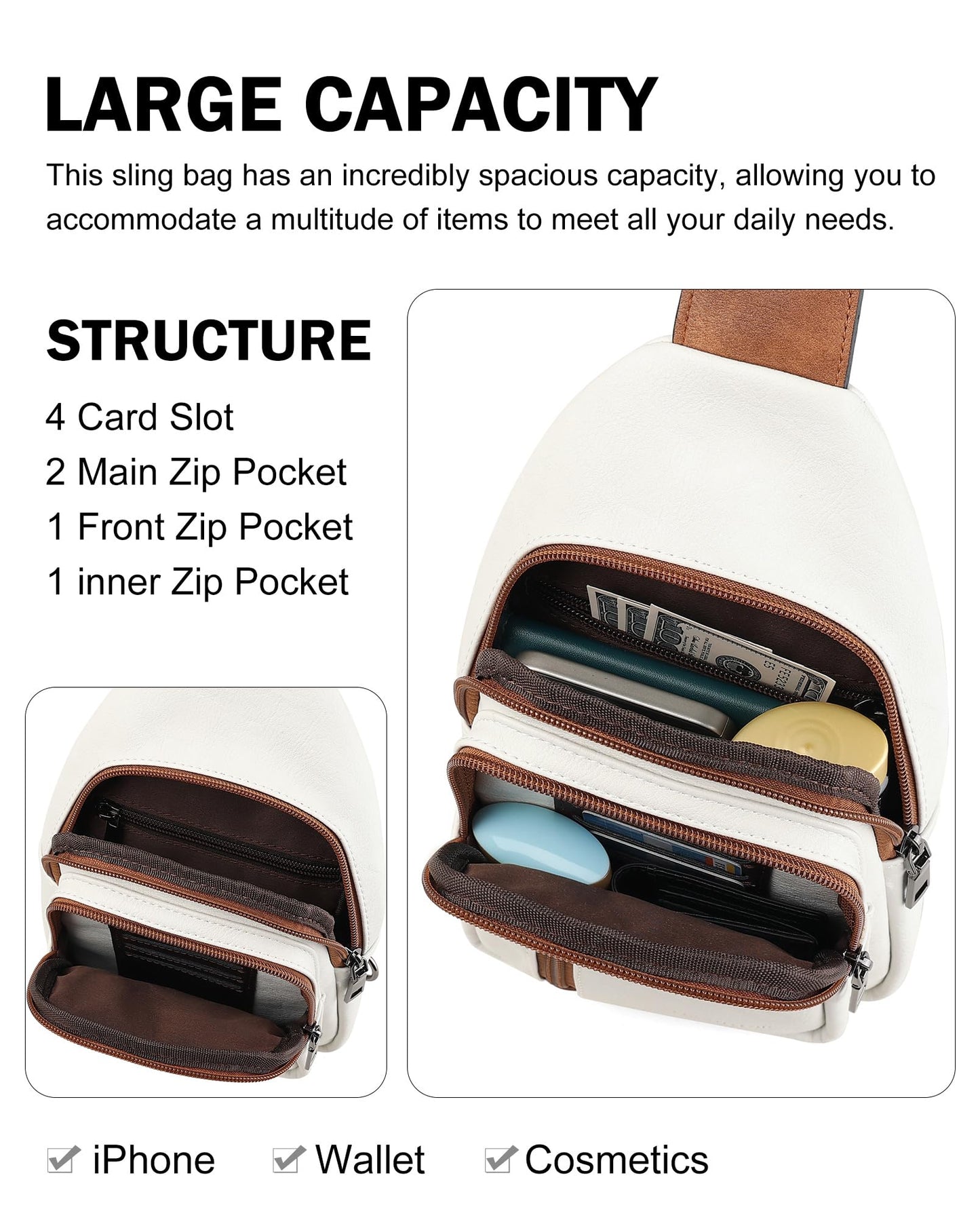 MASINTOR Sling Bag for Women, Crossbody Fanny Pack Sling Backpack, Beige