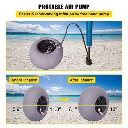 Happybuy Beach Balloon Wheels, 13" Replacement, TPU, for Kayak Dolly, Canoe Cart, Buggy, 2-Pack, with Free Air Pump