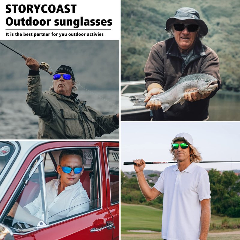 STORYCOAST Polarized Sports Sunglasses for Men Women Unbreakable Frame Cycling Fishing Driving 2Pack Black+Clear Gray Frame/Blue Mirror Lens