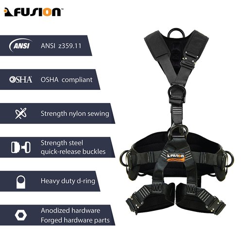 Fusion Climb Tac-Rescue, Construction Harness - Full Body Harness, 6 D-Ring Points, and Quick-Release Steel Buckle Safety Harness OSHA & ANSI Compliant