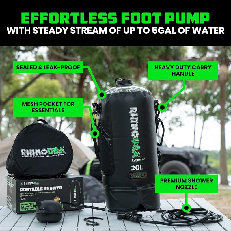 Rhino USA Portable Solar Camp Shower 5 Gal/20L - Black