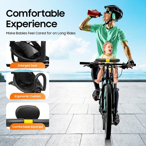Kreiaoer Kids Bike Seat with Safety Harness & Footrest, Adjustable Front Mount Child Bike Seat, Child Bicycle Seats for Children 1~5 Years – Compatible with Most Adult Mountain Bikes