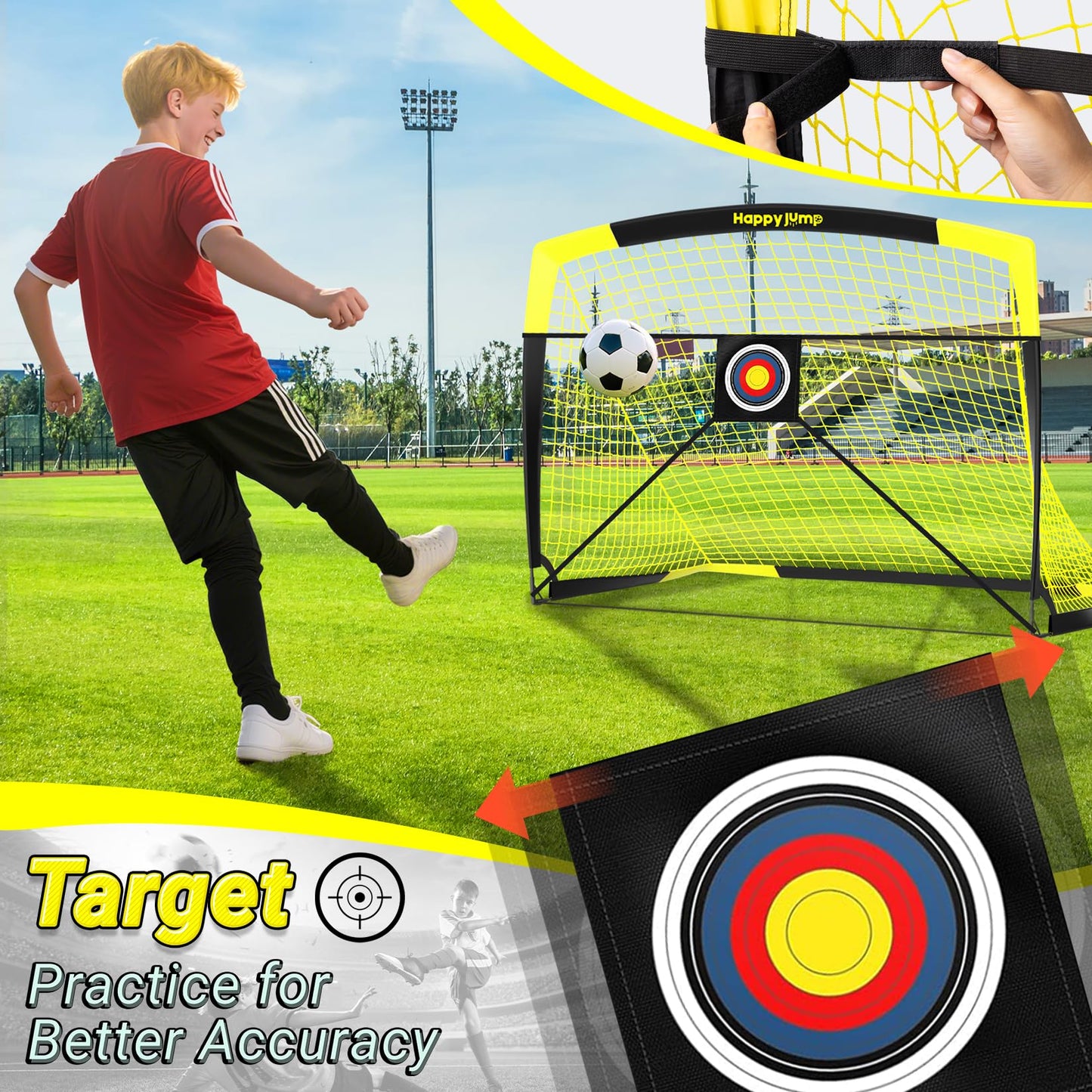 Happy Jump Soccer Goal Pop Up Foldable Soccer Net for Backyard, 2 Set (5X3.6 FT, 2 Set)