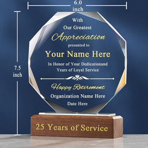UPTHIC Personalized 7" Retirement Crystal Awards with Solid Wood Base, Congratulations Plaque Personalized, Appreciation Retirement Gifts for Man, Woman, Boss, Manager