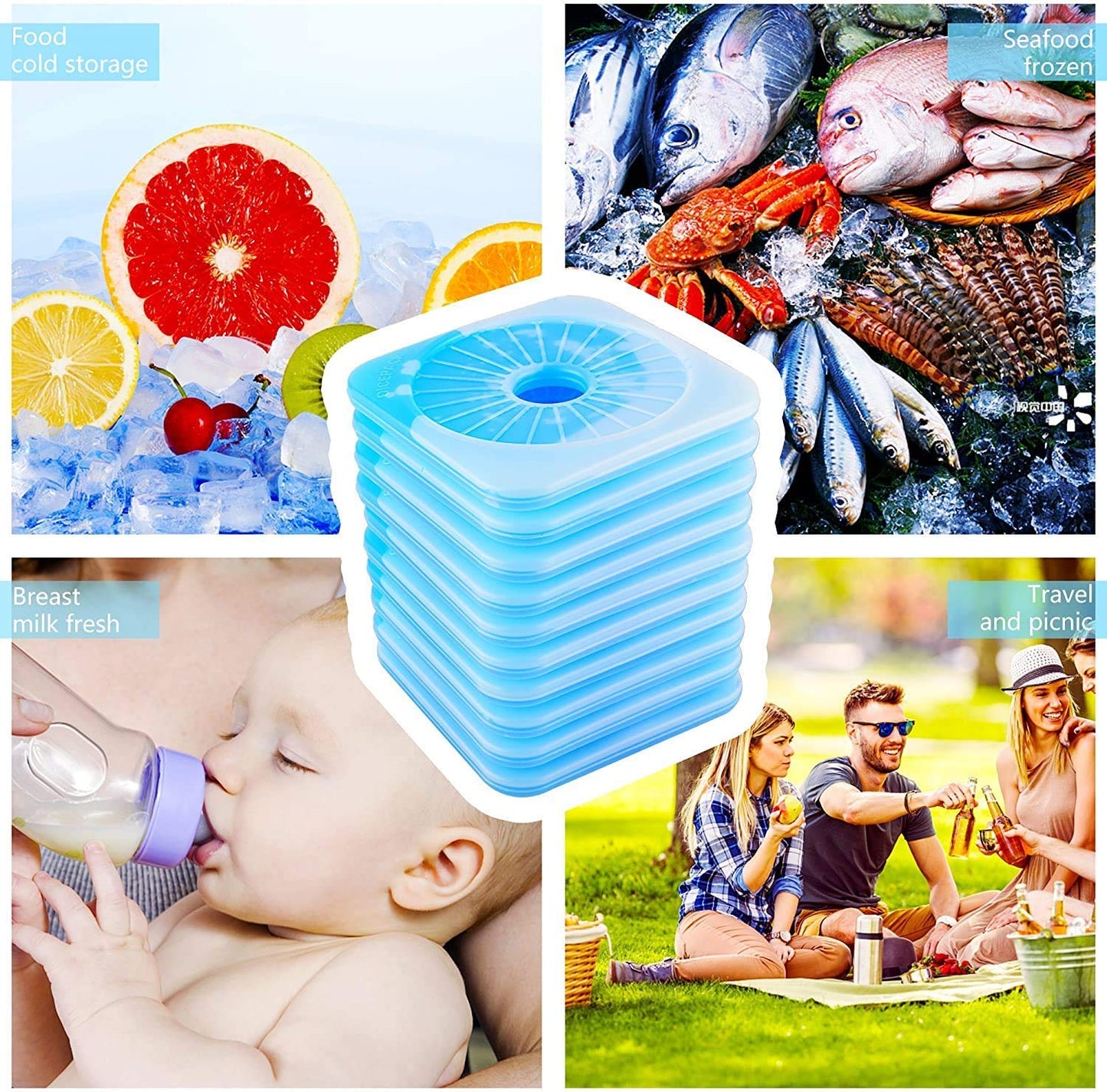 OICEPACK 10pcs Slim Ice Packs Quick Cooling & Long-Lasting for Lunch Box | Lunch Bags | Freezer Packs Reusable Cool Pack | Ice Packs for Office/Jobsite/Camping/Beach/Picnics/Golf