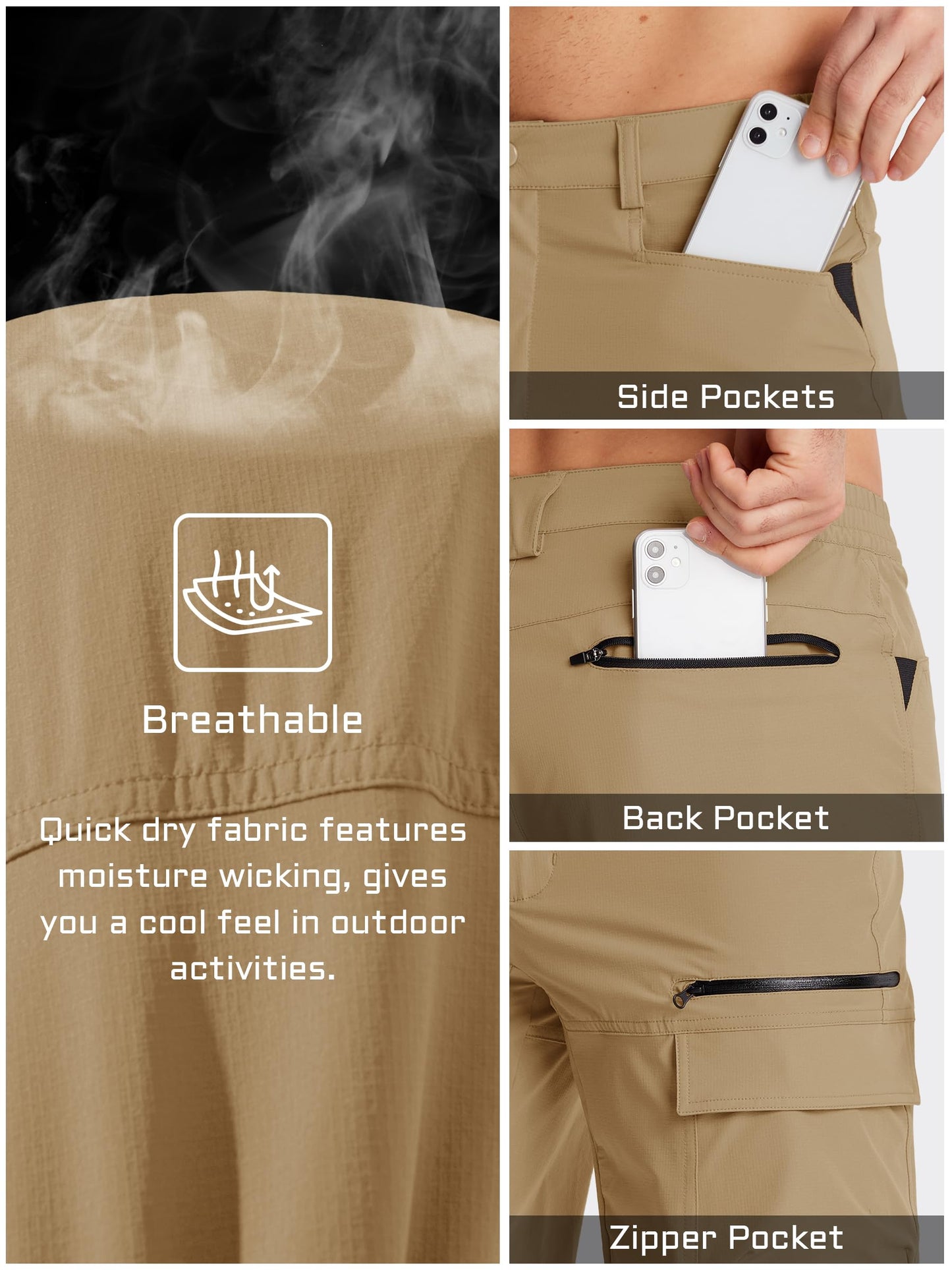 TACVASEN Mens Hiking Cargo Shorts Dress Casual Golf Shorts Lightweight Quick Dry Waterproof Breathable Travel Work Fishing Khaki 40