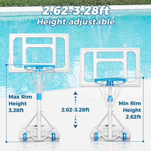 Skytime Pool Basketball Hoop Poolside, Stainless Steel Rust-Proof 32" Portable Basketball Hoop Outdoor, Height Adjustable Swimming Pool Basketball Goal Set, Perfect for Swimming Pool & Home Play,25L