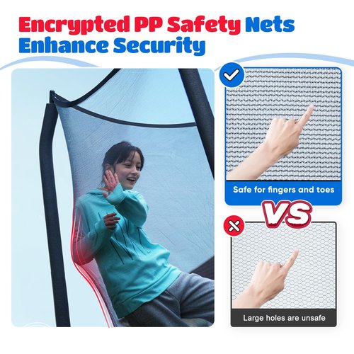 ORCC Trampoline Net - Trampoline Netting Replacement for 6-8 Straight Poles - 10FT 12FT 14FT 15FT Round Frame Trampolines (Replacement Net Only)